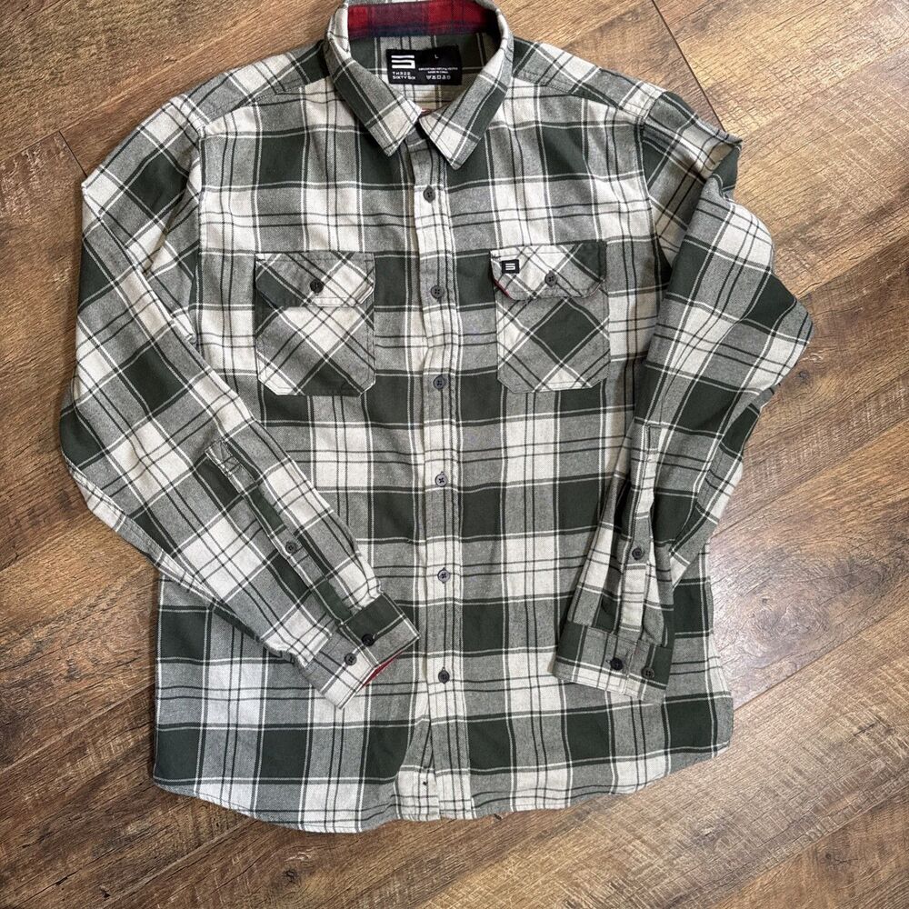 Three Sixty Six Flannel Men’s Sz L Button Up Plaid Long Sleeve Outdoors Hiking